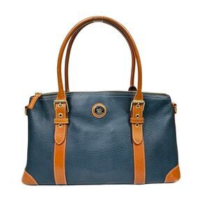 Dooney & Bourke Navy Blue Pebbled Leather Satchel - 14.5” x 8.5” x 5.25”